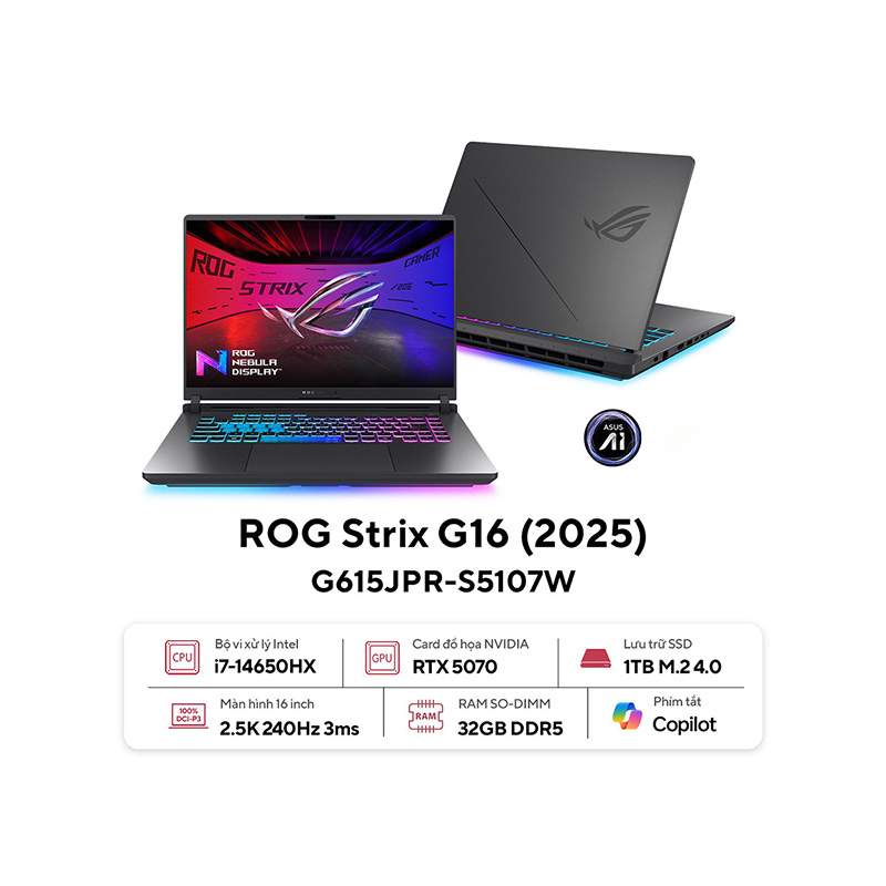 ASUS ROG Strix G16 G615JPR-S5107W | Intel Core i7-14650HX 32GB 1TB RTX 5070 8GB 16 inch 2.5K IPS 240Hz (New)